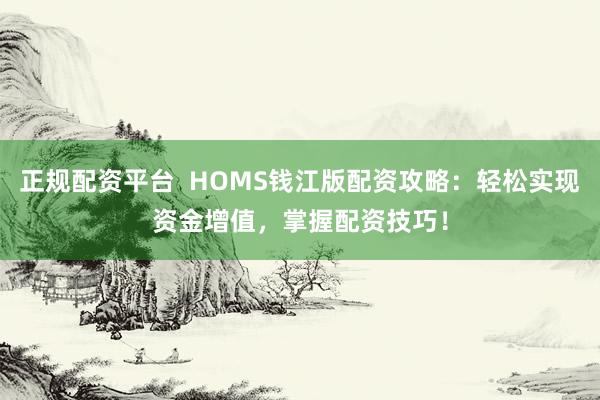 正规配资平台  HOMS钱江版配资攻略：轻松实现资金增值，掌握配资技巧！
