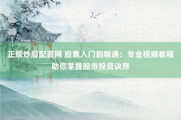 正规炒股配资网 股票入门到精通：专业视频教程助你掌握股市投资诀窍