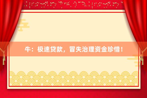 牛：极速贷款，冒失治理资金珍惜！