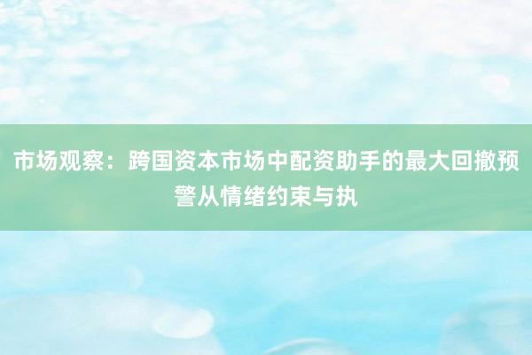 市场观察：跨国资本市场中配资助手的最大回撤预警从情绪约束与执
